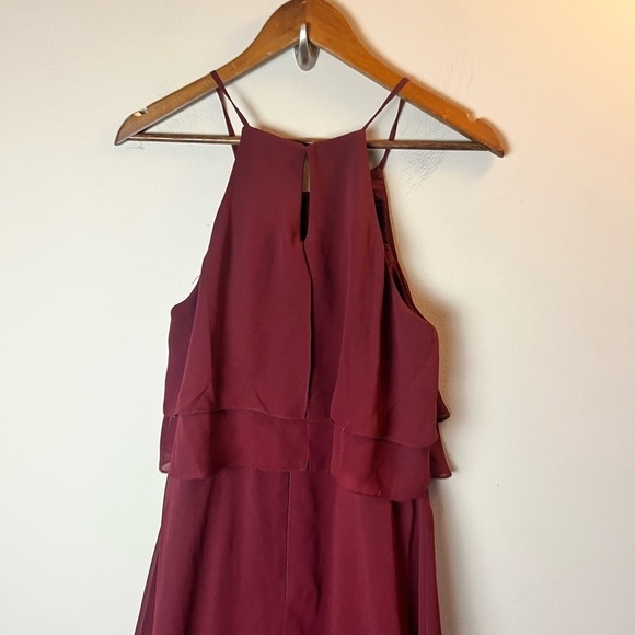 Jenny Yoo Charlie Ruffle Chiffon Gown Burgundy Size 8 - Picture 4 of 7